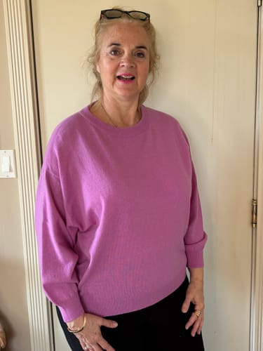 Customer photo review of Brand New Begg & Co Deep Mauve Cashmere Slouchy Crew Neck Jumper Large