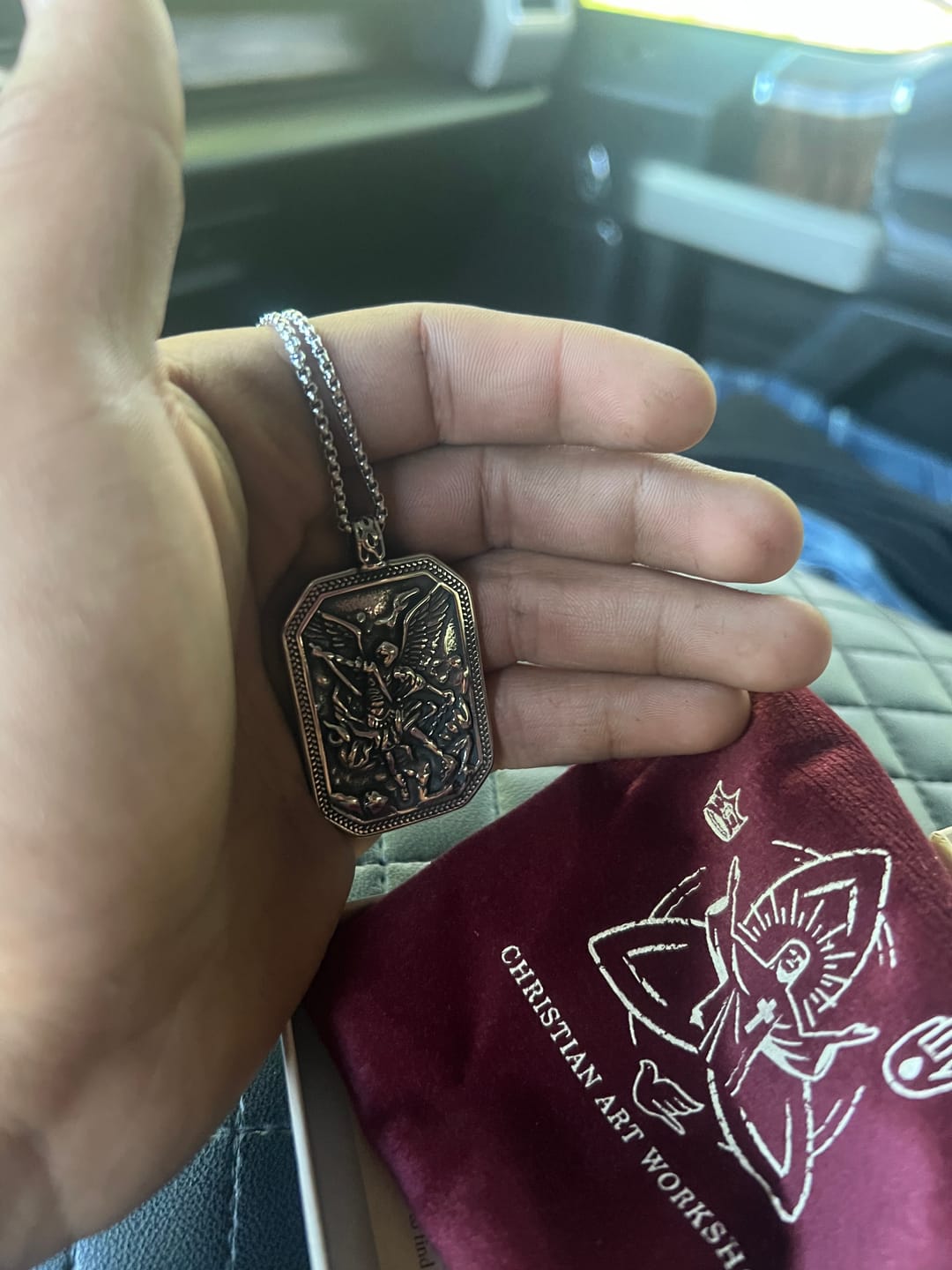 Customer photo review of FREE Today: Classic Style St. Michael the Archangel Protection Stainless Steel Pendant Necklace