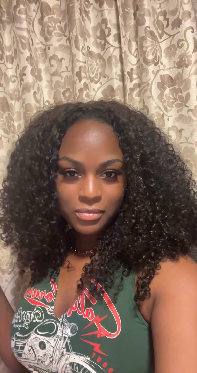 Customer photo review of Drawstring 3 in 1 Kinky Curly Half Wig Human Hair