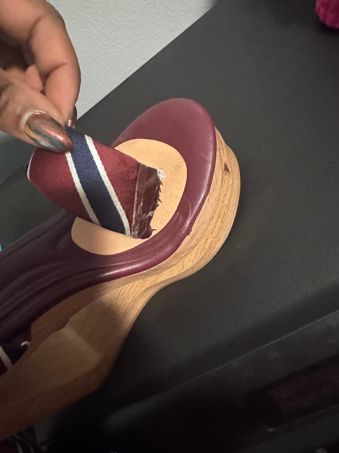 Customer photo review of WYNN-BURGUNDY CUT-OUT WEDGE TIE UP SANDAL