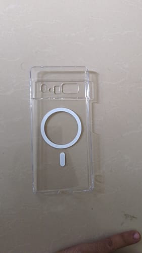Customer's Anti Yellow Magsafe Clear Case for Google Pixel 6 Pro lying on a surface, showing the back and MagSafe ring.