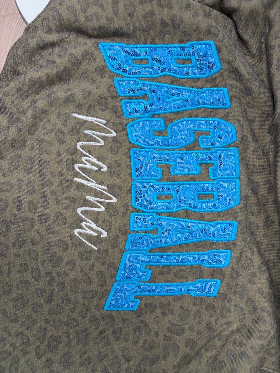Customer photo review of Custom Sequin Baseball MAMA Sweatshirt Sports MAMA Sweatshirt – Personalized Glitter Letters Sweatshirt Vintage Style | Gifts for Sports Mom