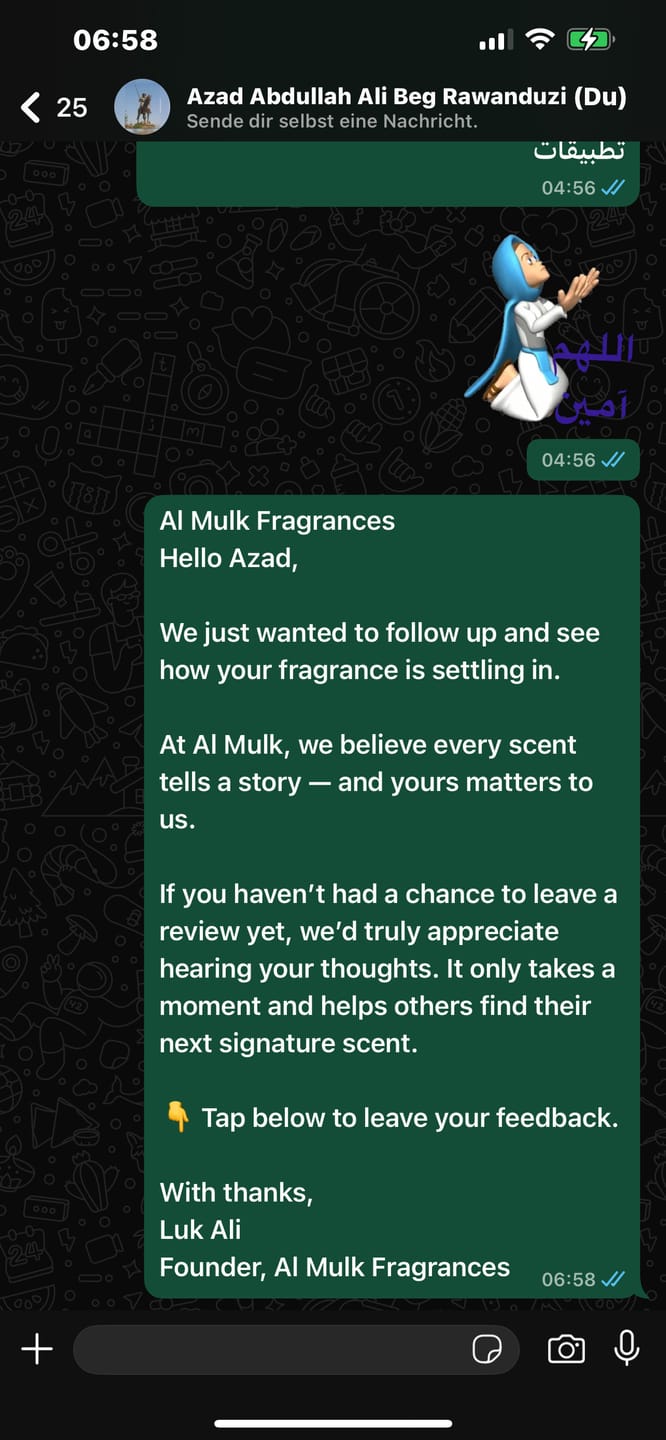 Customer photo review of Al Mulk Zairon Gold – Extrait de Parfum • Inspired by Creed Oud Zarian
