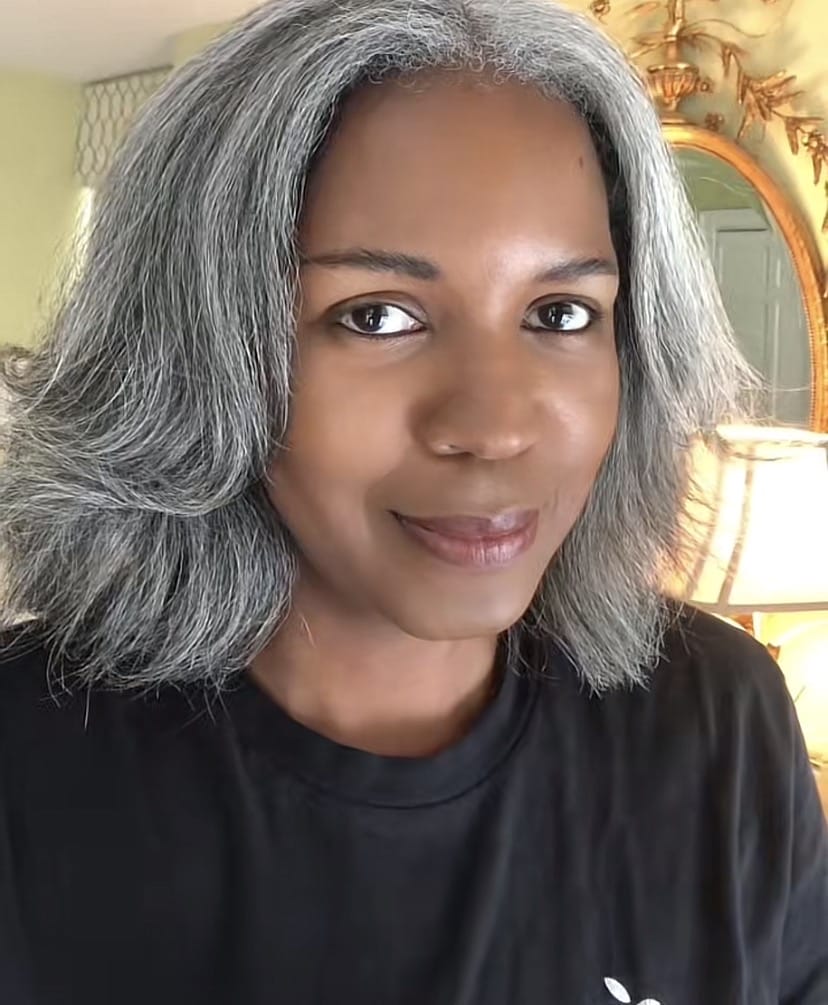 Customer photo review of Luvwin 5x5 Salt And Pepper Glueless Gray Color Pre-Cut Lace Layered Cut Straight Bob Wig 100% Human Hair