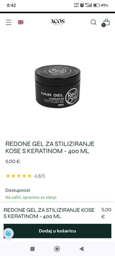 Customer's screenshot of a product page for Redone Hair Gel, a similar product.
