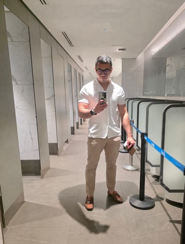Customer photo review of Havana Cuban Collar Stretch Knit Shirt - White