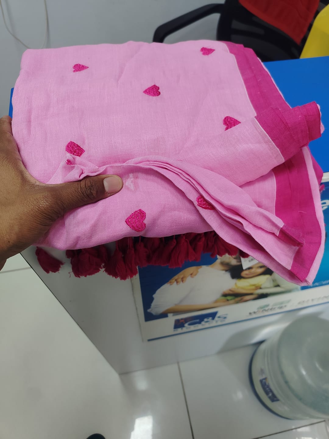 Customer photo review of Pink Love Mulmul Cotton Saree