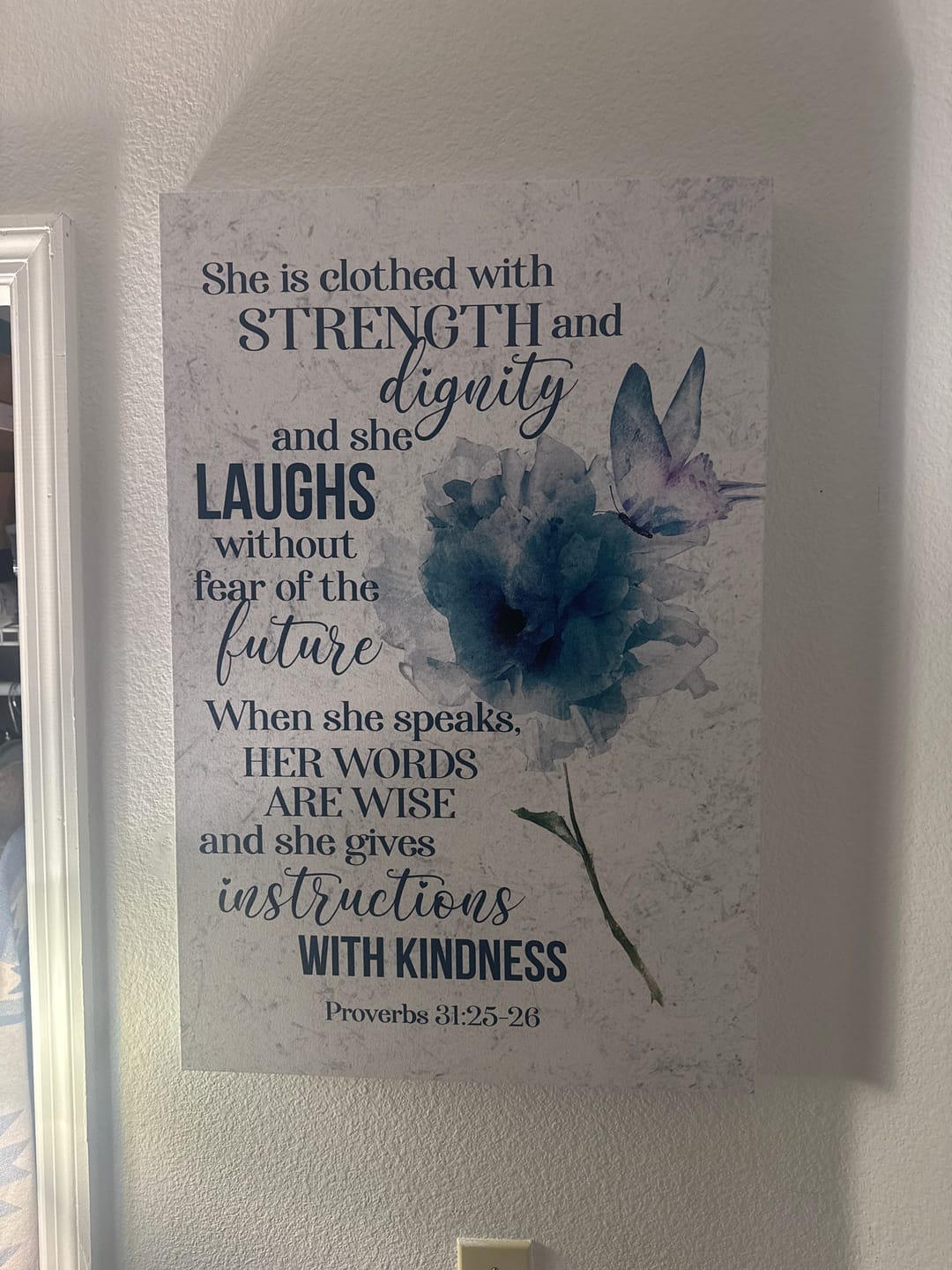 Customer photo review of Proverbs 31:25-26 She Is Clothed With Strength And Dignity Wall Art Canvas