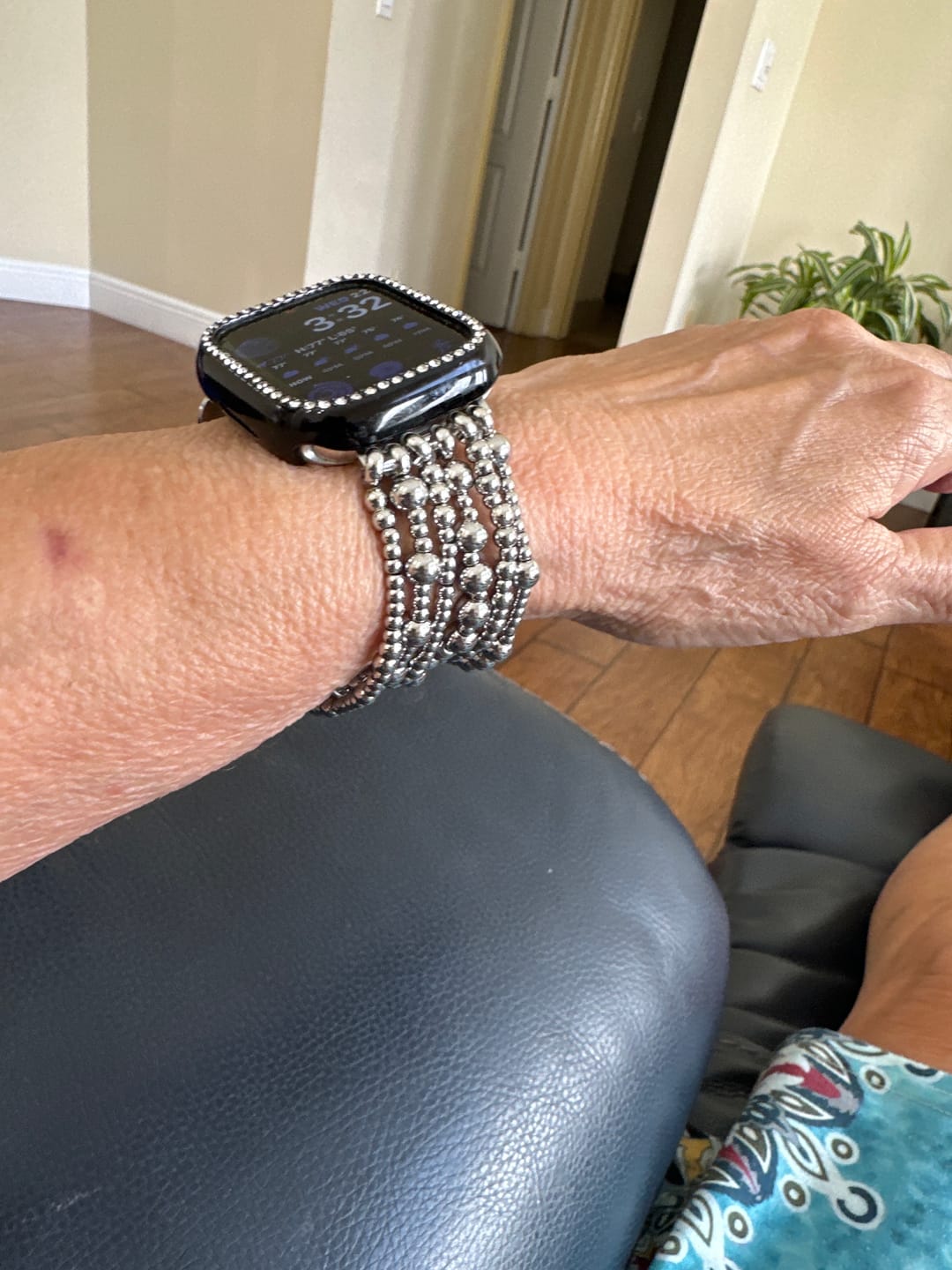 Customer photo review of Platinum Demure Stretch Apple Watch Strap