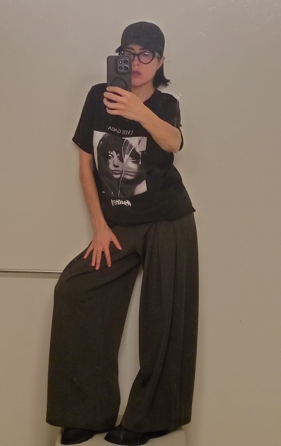 Customer photo review of Gray Wide-Leg Structured Pants
