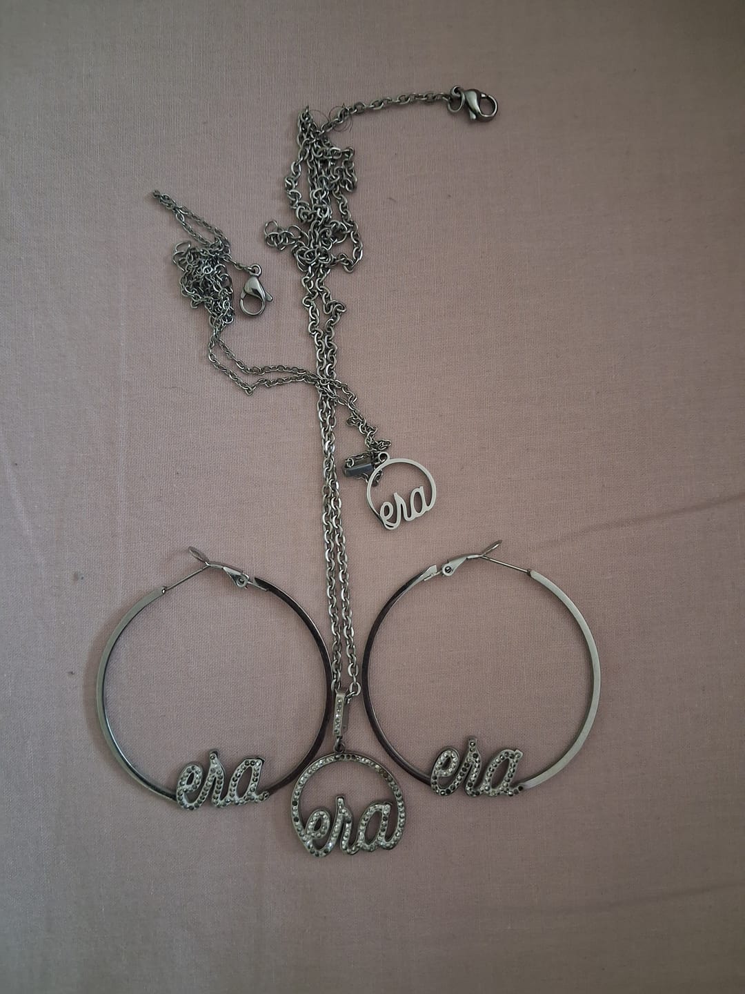 Customer photo review of Silver Precious Era Logo Hoops