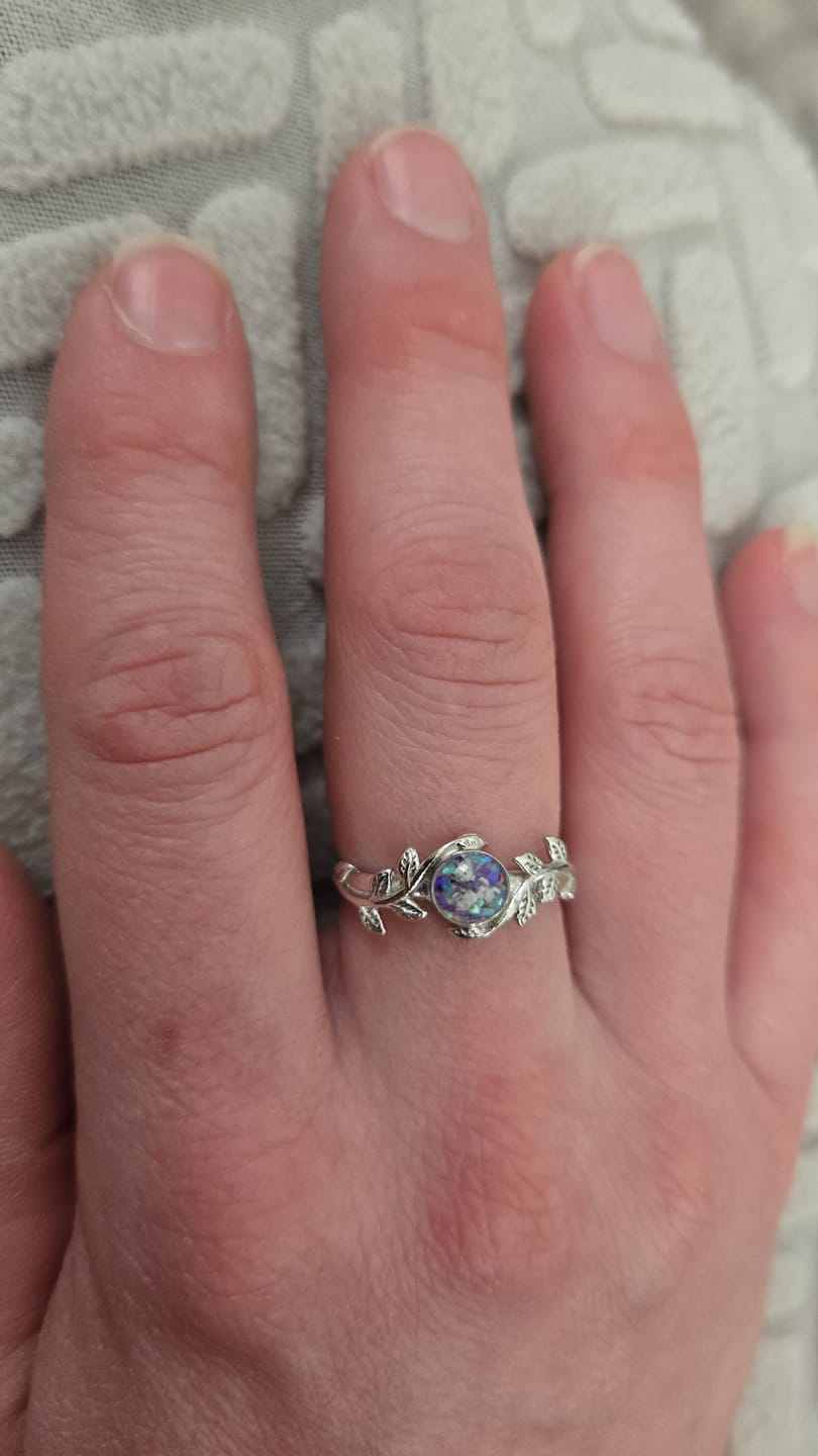 Customer photo review of Leaf Opal Cremation Ring