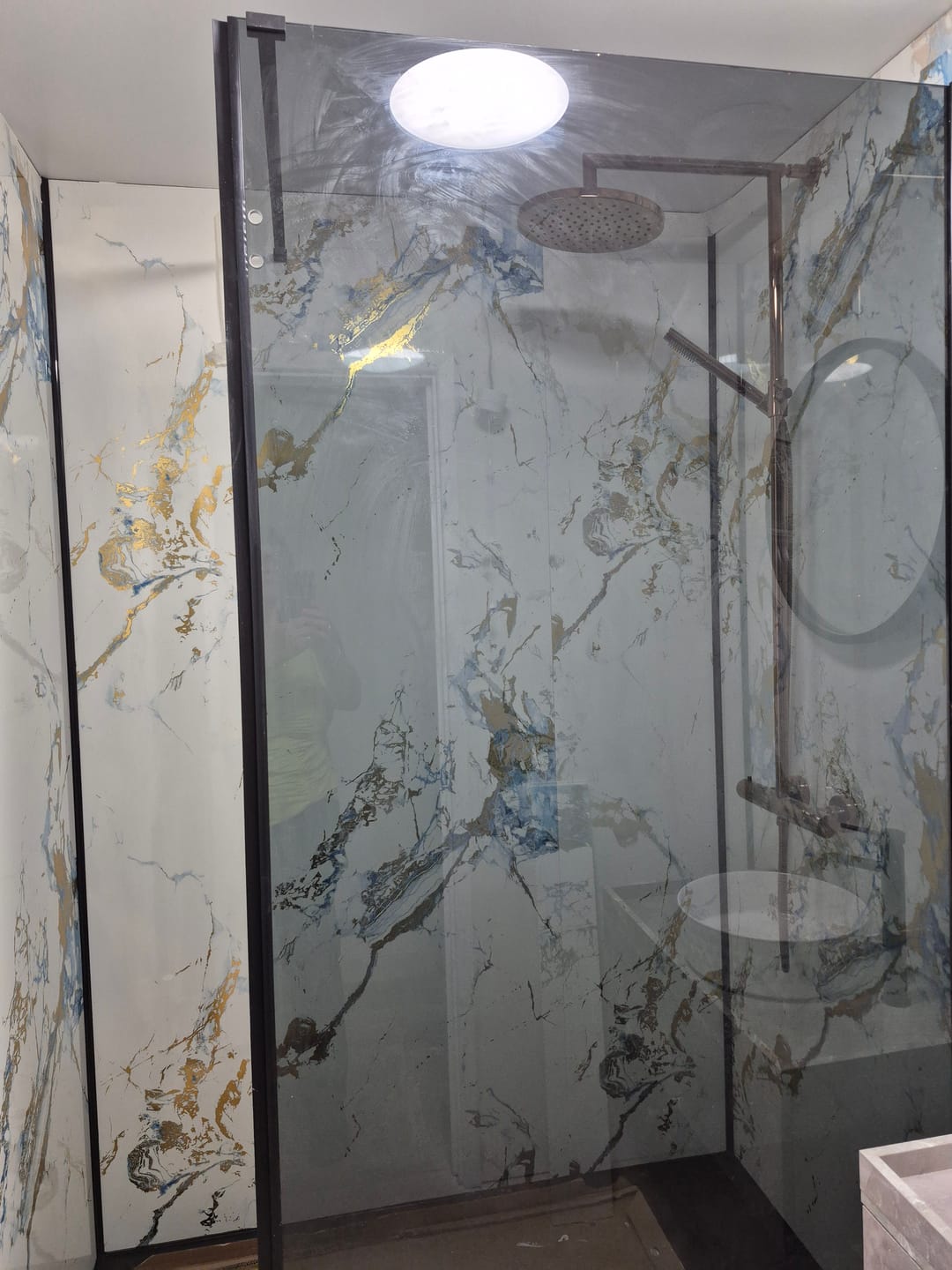 Customer photo review of 10mm Oro Blue Gloss Shower Panel 1M x 2.4M