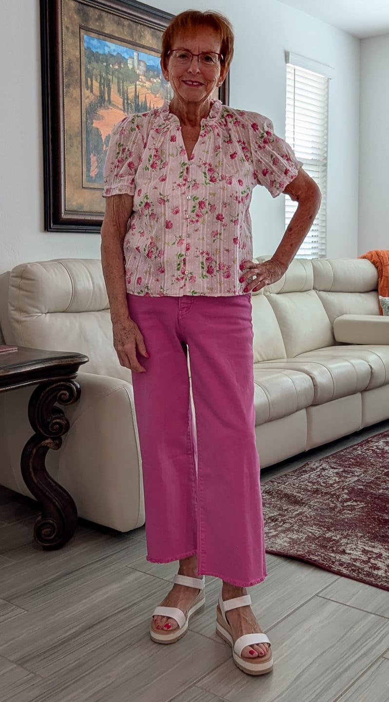 Customer photo review of Pretty in Pink Wide Leg Cropped Jeans