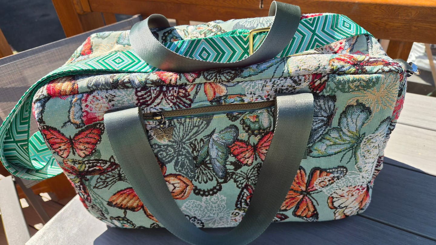 Customer photo review of Butterflies on Green Tapestry Fabric