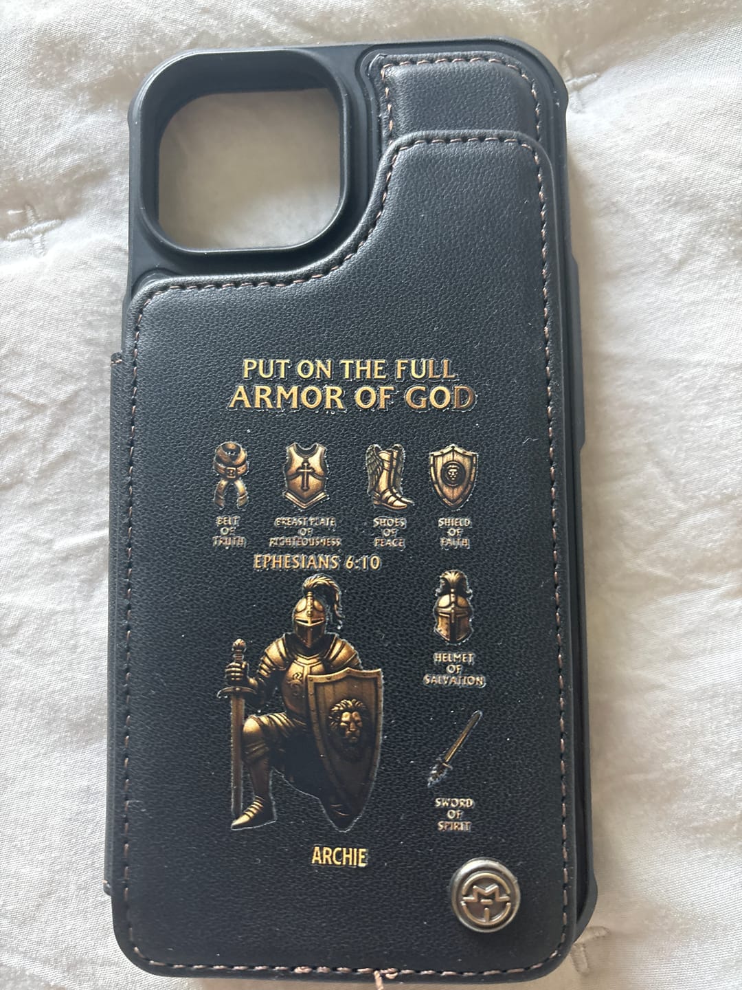 Customer photo review of Put On The Full Amor Of God - Personalized Christian Wallet Phone Case