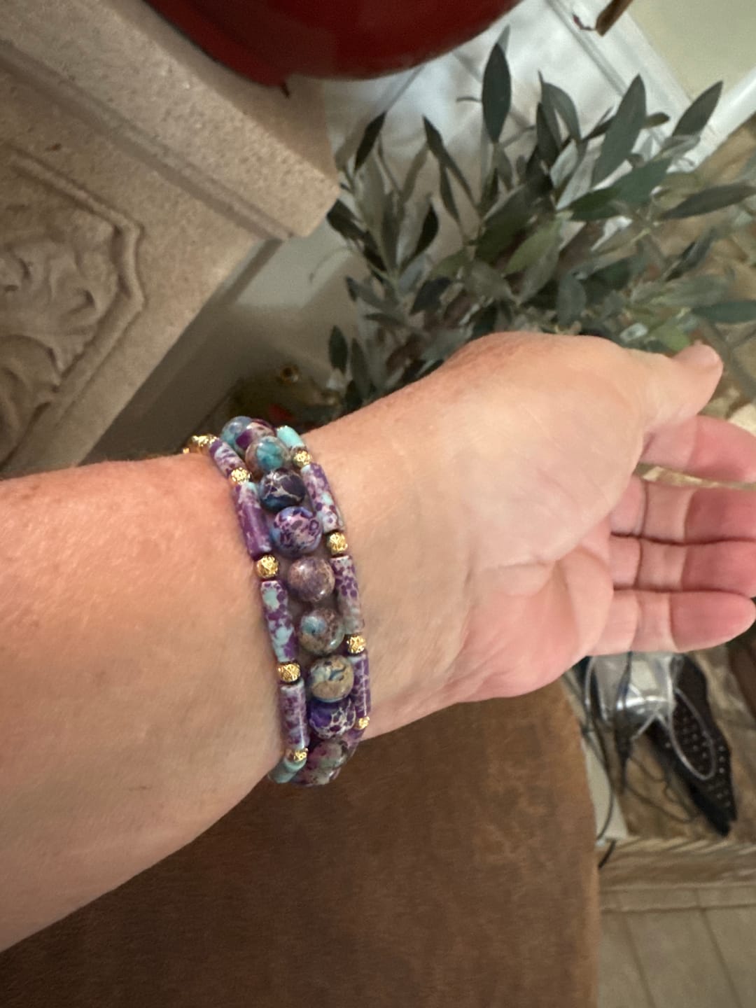 Customer photo review of Periwinkle Jasper Stretch Apple Watch Strap