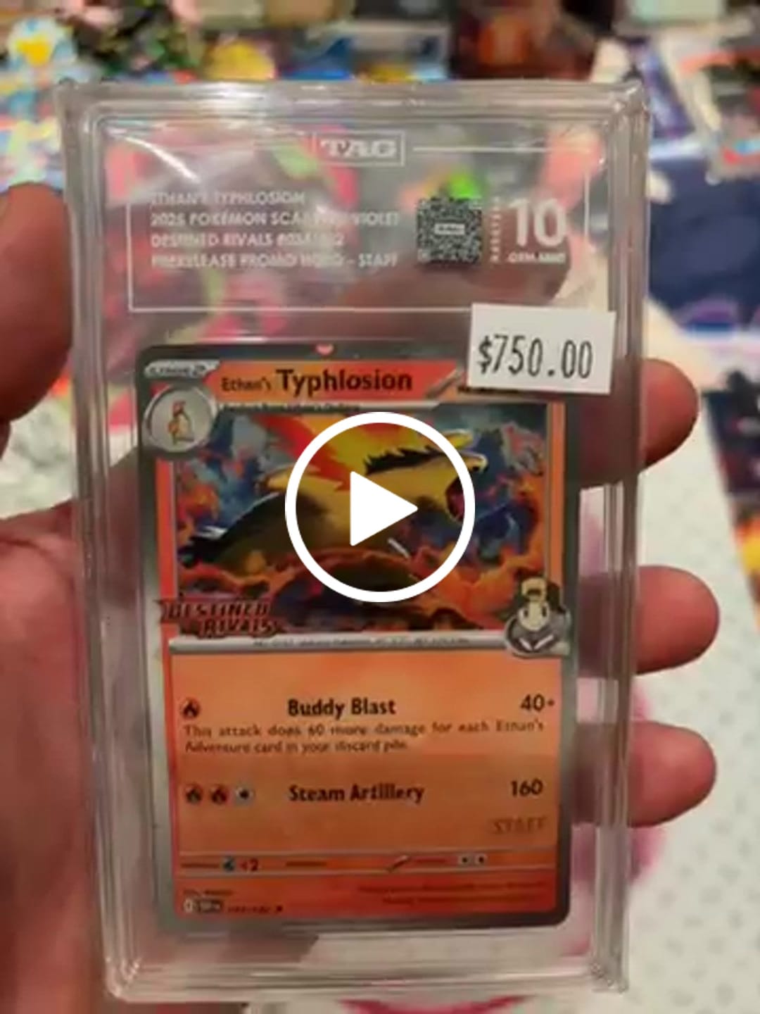 Customer video review of ETHAN'S TYPHLOSION #034/182 DESTINED RIVALS PRERELEASE STAFF TAG 10 GEM MINT #R8067068