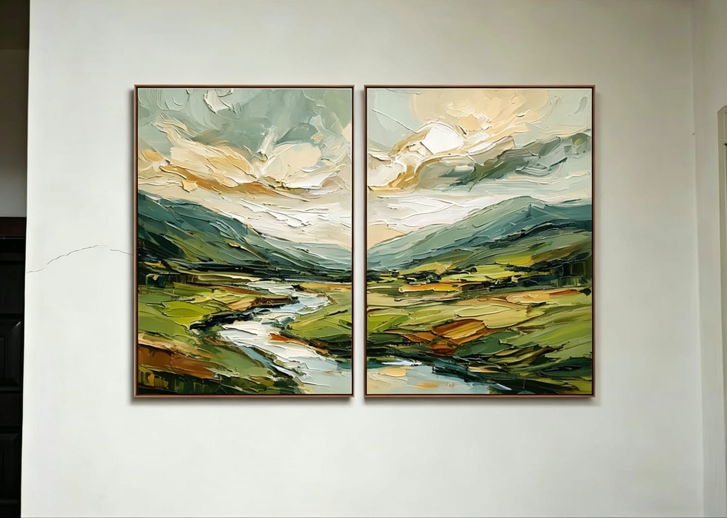 Customer photo review of Golden Valley – Abstract Landscape Diptych Painting, Textured Canvas Wall Art for Modern Interiors