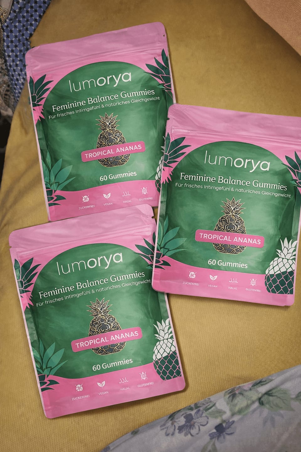 Customer photo review of LUMORYA® - Premium Balance Gummies