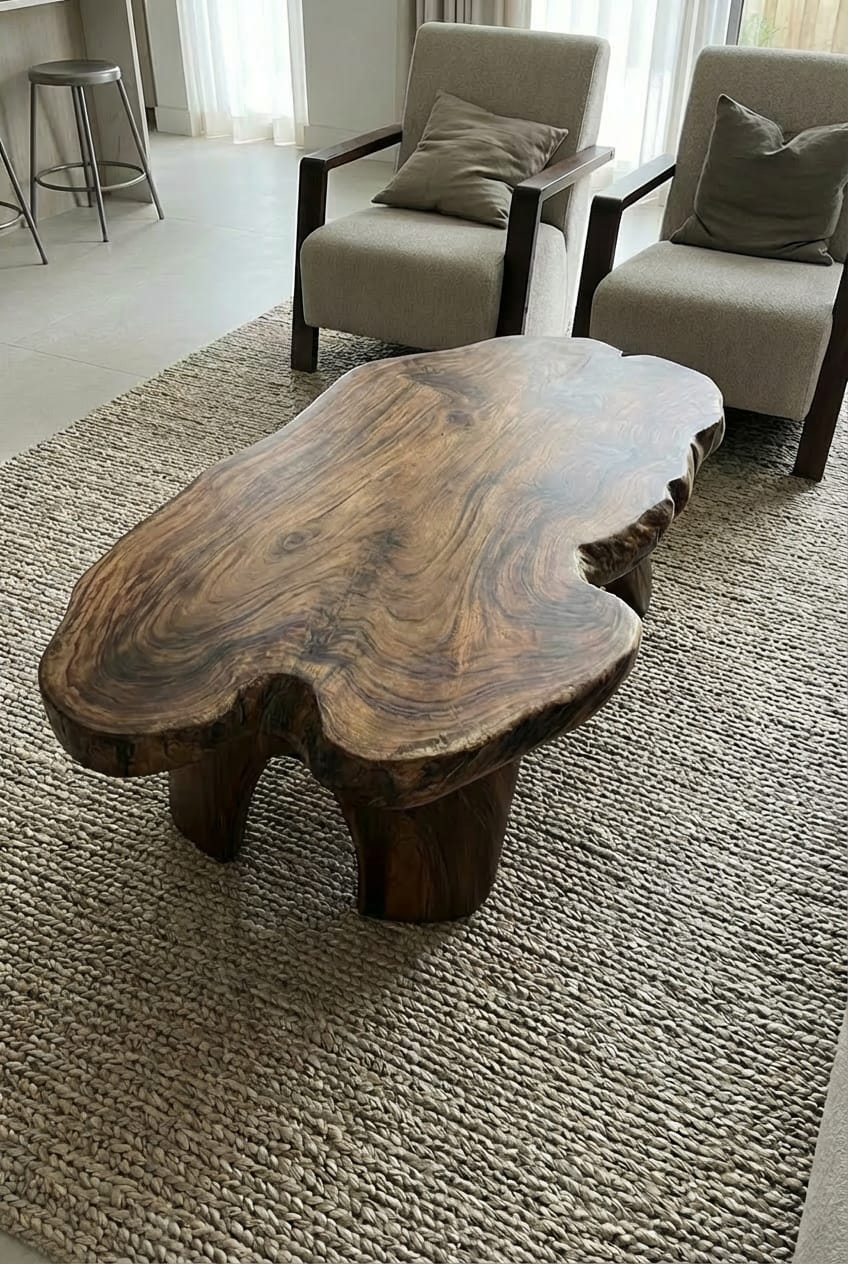 Customer photo review of Live Edge Organic Coffee Table with Sculptural Natural Form