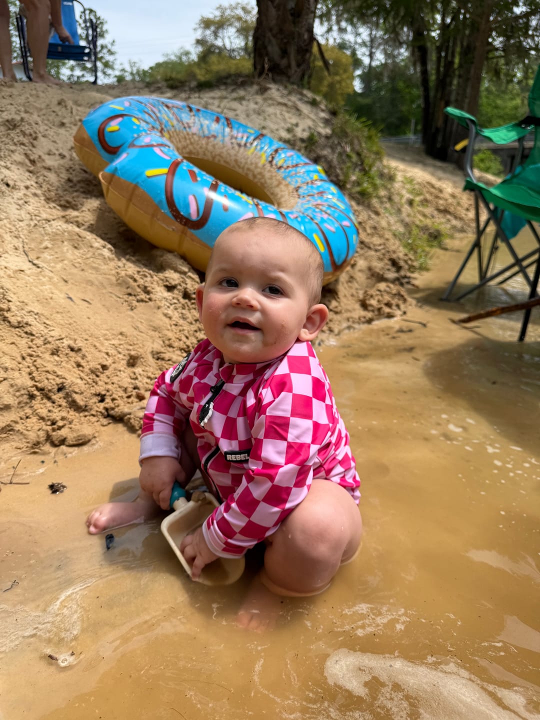 Customer photo review of UPF50+ Girls One Piece Swimsuit in Bubble Gum Checkered