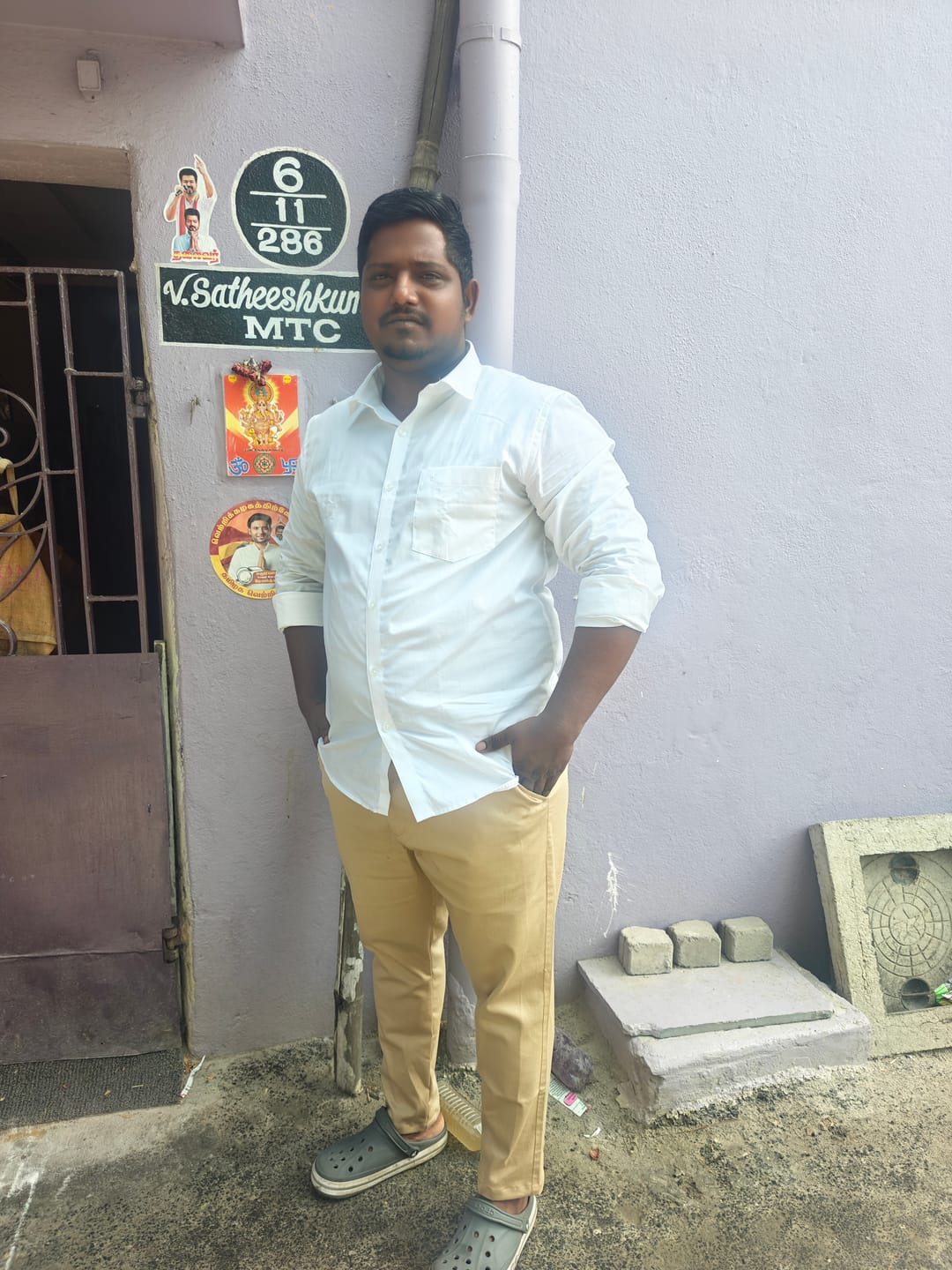 Customer photo review of Delight + Monaco - White Shirt with Sandal Trouser Combo For Men | Uathayam