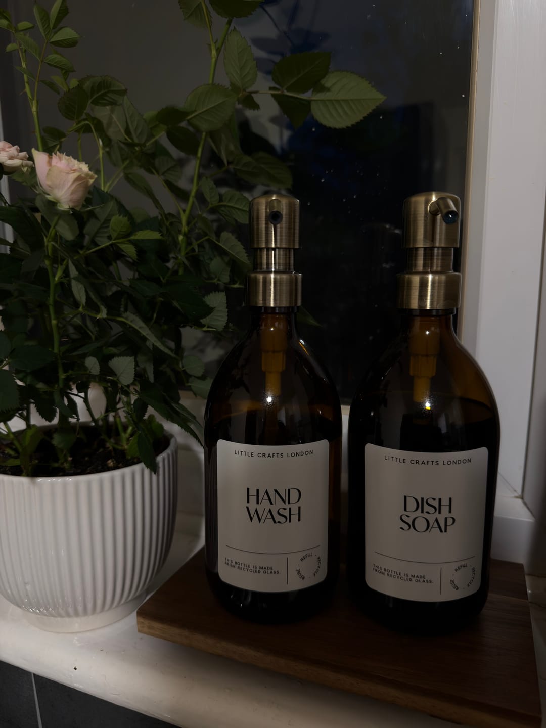 Customer photo review of 500ml Amber Glass Bottle with Metal Pump White Label