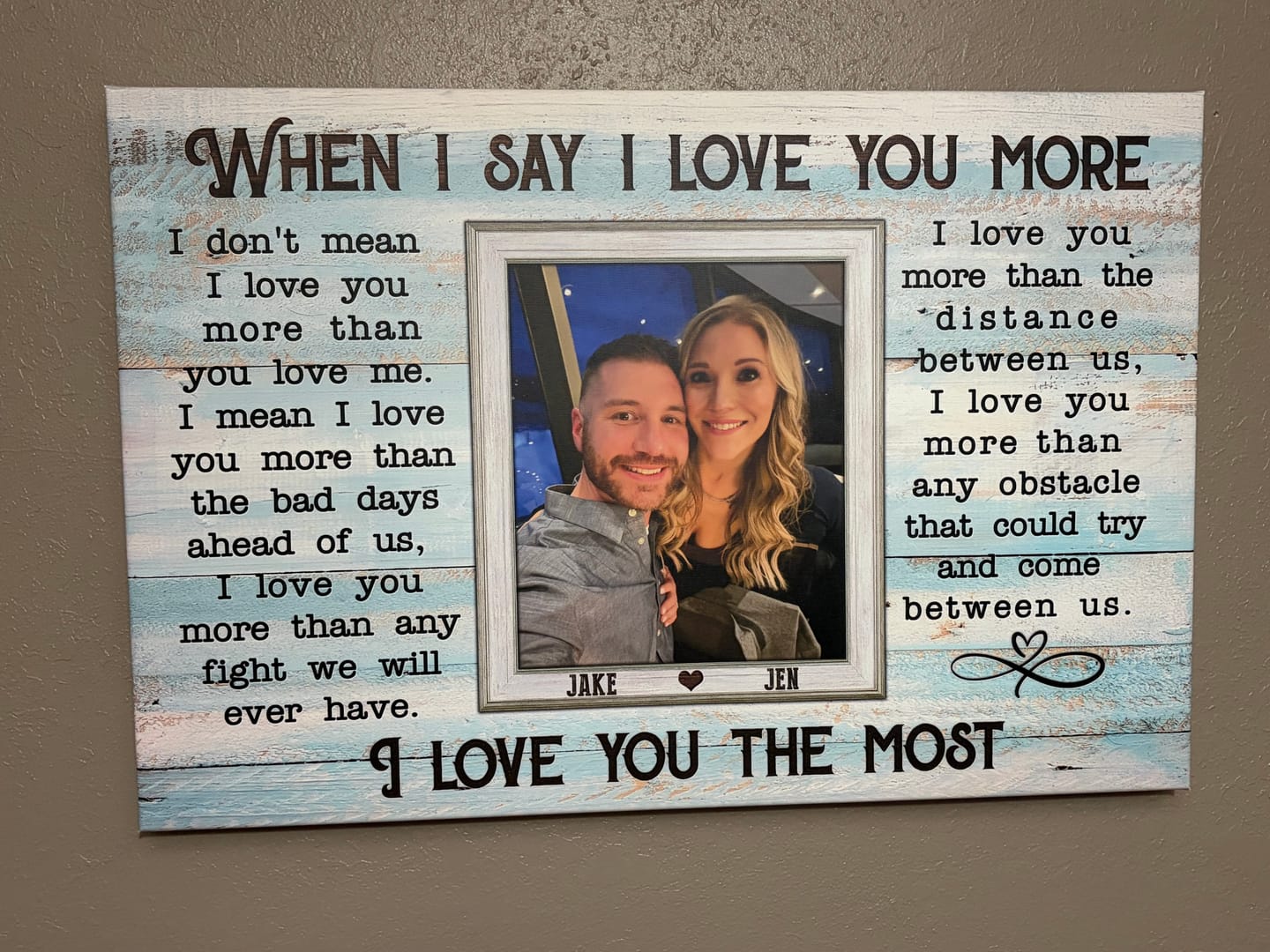 Customer photo review of Personalized Canvas Prints, Custom Photos, Loving Gift For Couple, Couple Gift, Anniversary Gift, When I Say I Love You More Dem Canvas