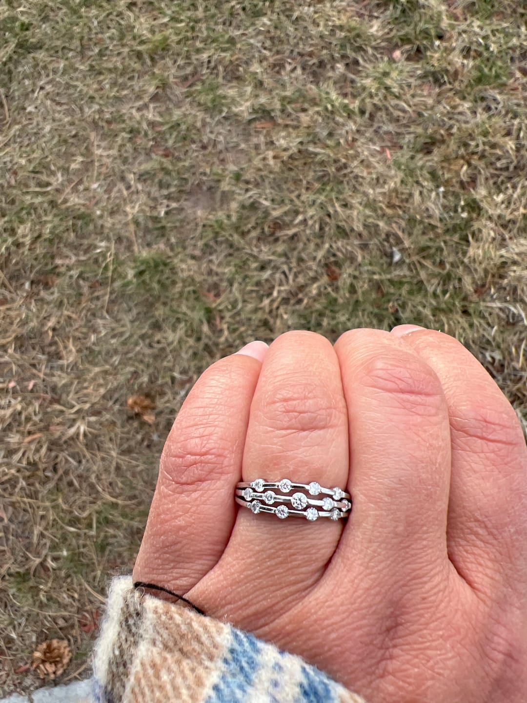 Customer photo review of Triple Strand Band Tension Set Moissanite Wedding Band Ring