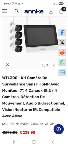 Customer photo review of WTL300 - Kit caméra de surveillance sans fil 3MP avec moniteur 7", 4 canaux et 2 / 4 caméras, détection de mouvement, audio bidirectionnel, vision nocturne IR, compatible avec Alexa