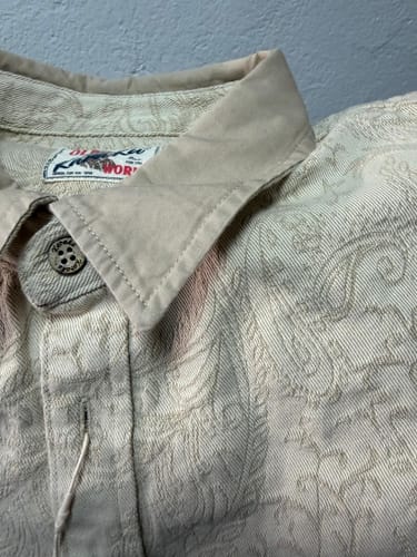 Customer photo review of Contrast-Collar Jacquard Paisley All-Over Cotton Denim Shirt