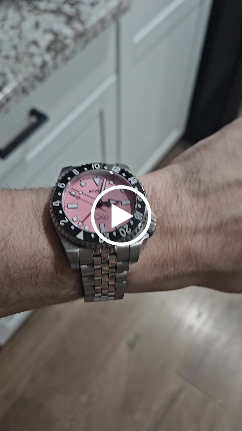 Customer video review of ADMIRAL GMT - 200M Waterproof Titanium Automatic Diver Watch | Pink-(Ceramic Bezel)