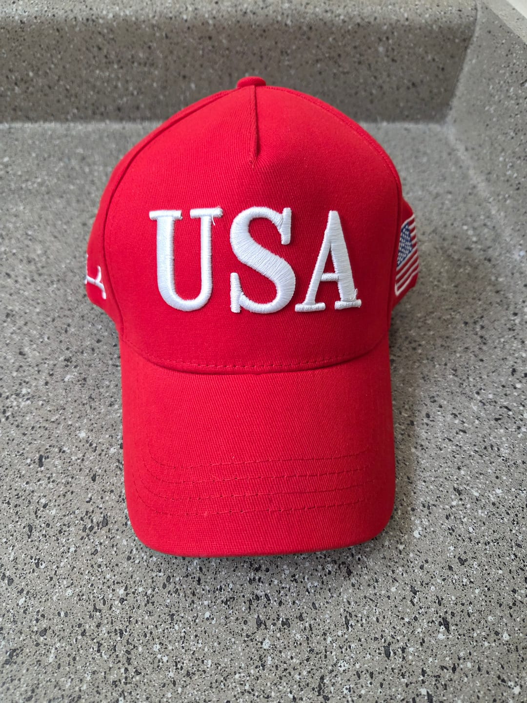 Customer photo review of Bold USA Patriotic Red Baseball Cap – 45 - 47 Edition