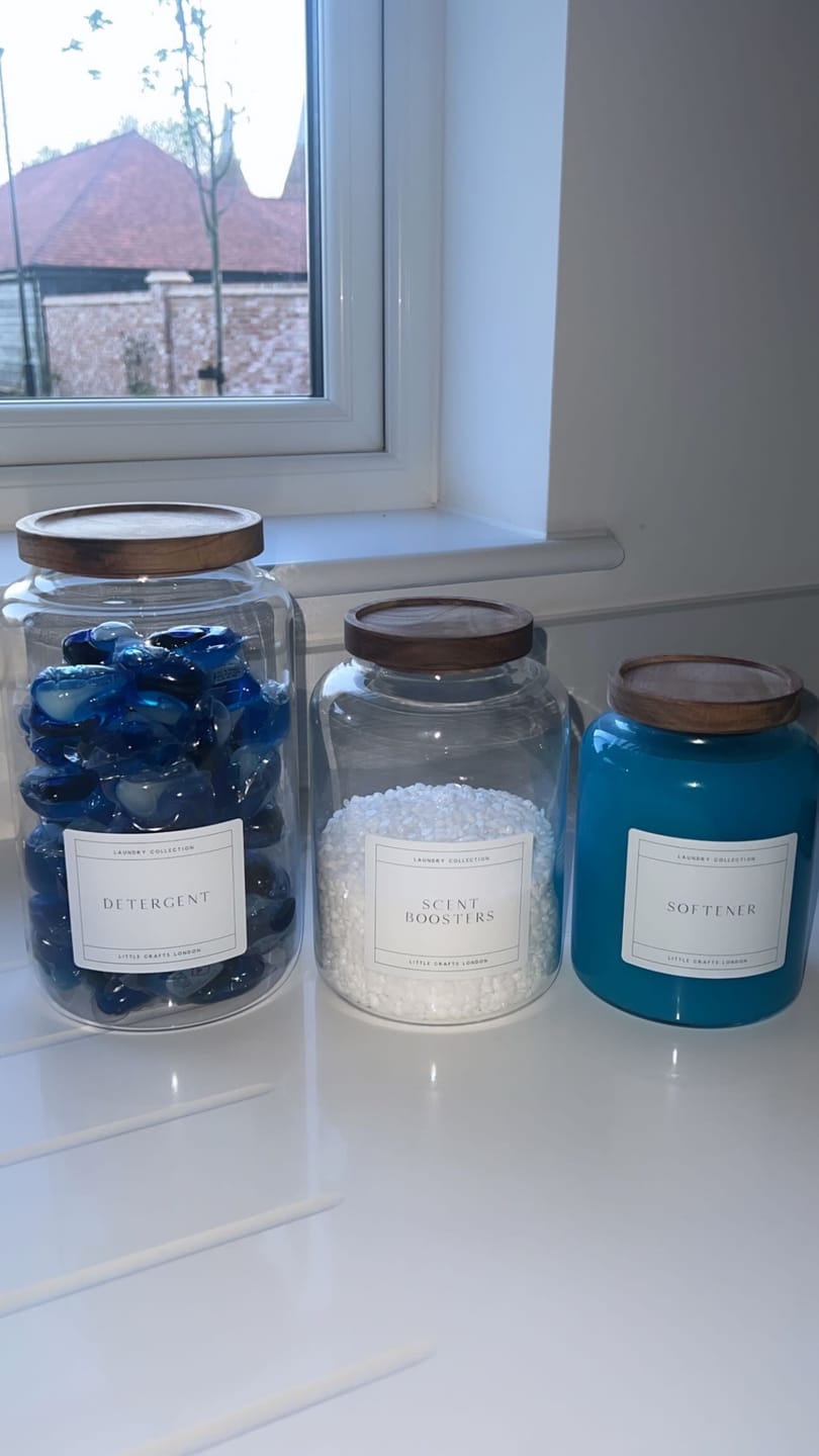 Customer photo review of Set of 3 Acacia Glass Jars Tea, Coffee and Sugar 750 ML & Rectangle Tray [LABEL SLIM]