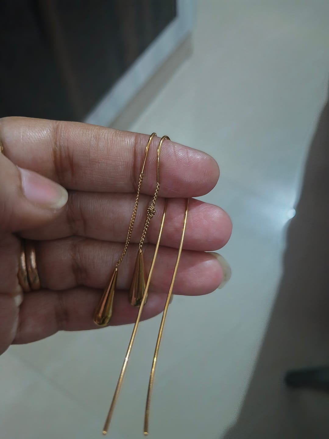 Customer photo review of Gold Water Drop Tassel Earrings