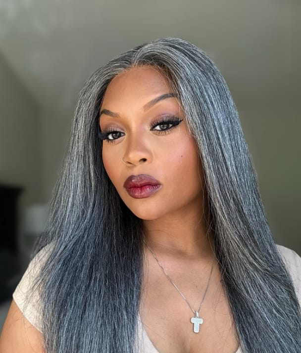 Customer photo review of Luvwin Salt & Pepper Gray Beginner Friendly Glueless Straight Wig 100% Human Hair
