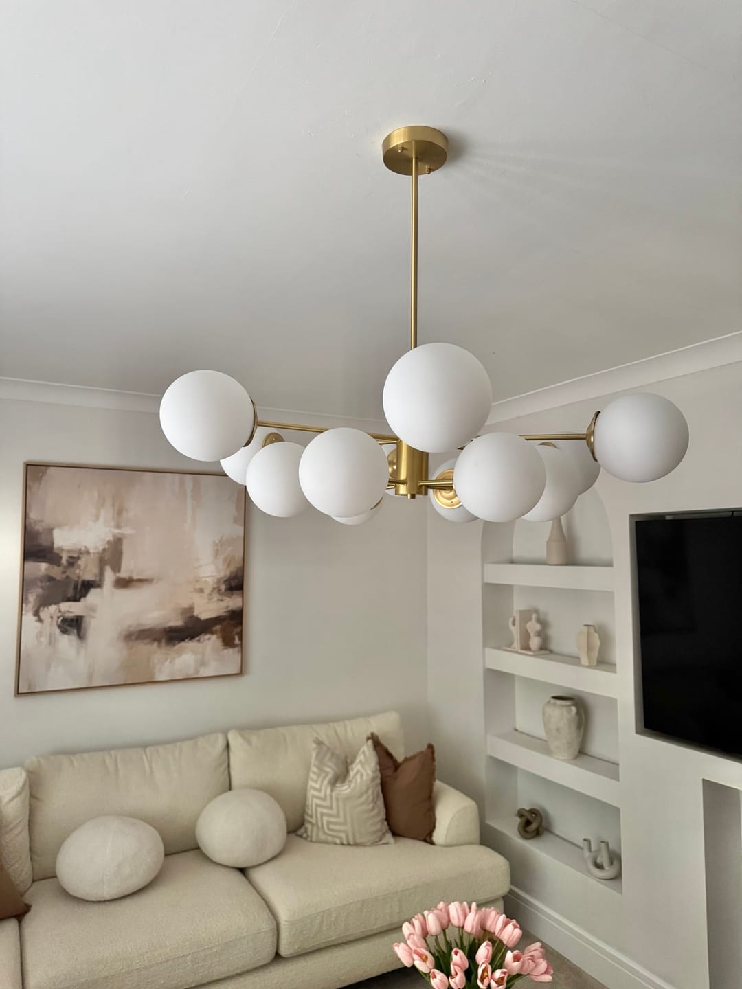 Customer photo review of 12-Light Two-tier Sputnik Opal Globe Chandelier