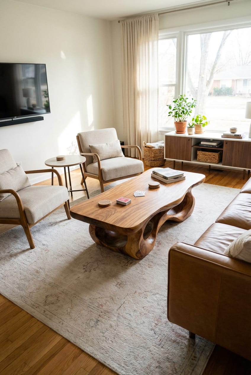 Customer photo review of Organic Sculptural Natural Wood Coffee Table with Carved Base