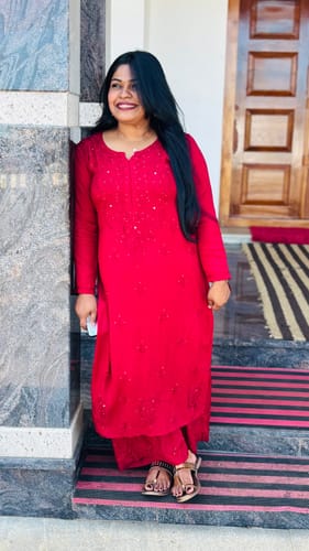 Customer photo review of Maroon 2 piece Rayon Mukaish set