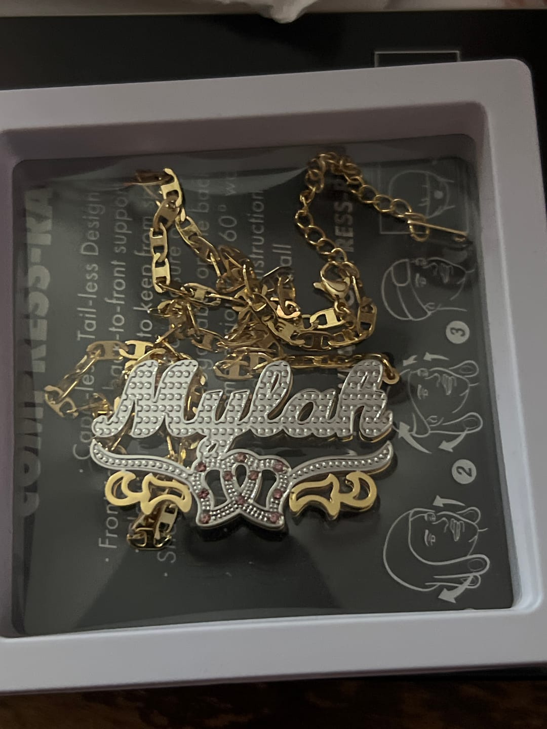Customer photo review of Kids Double Plated Double Heart Name Necklace w/ Clip Chain