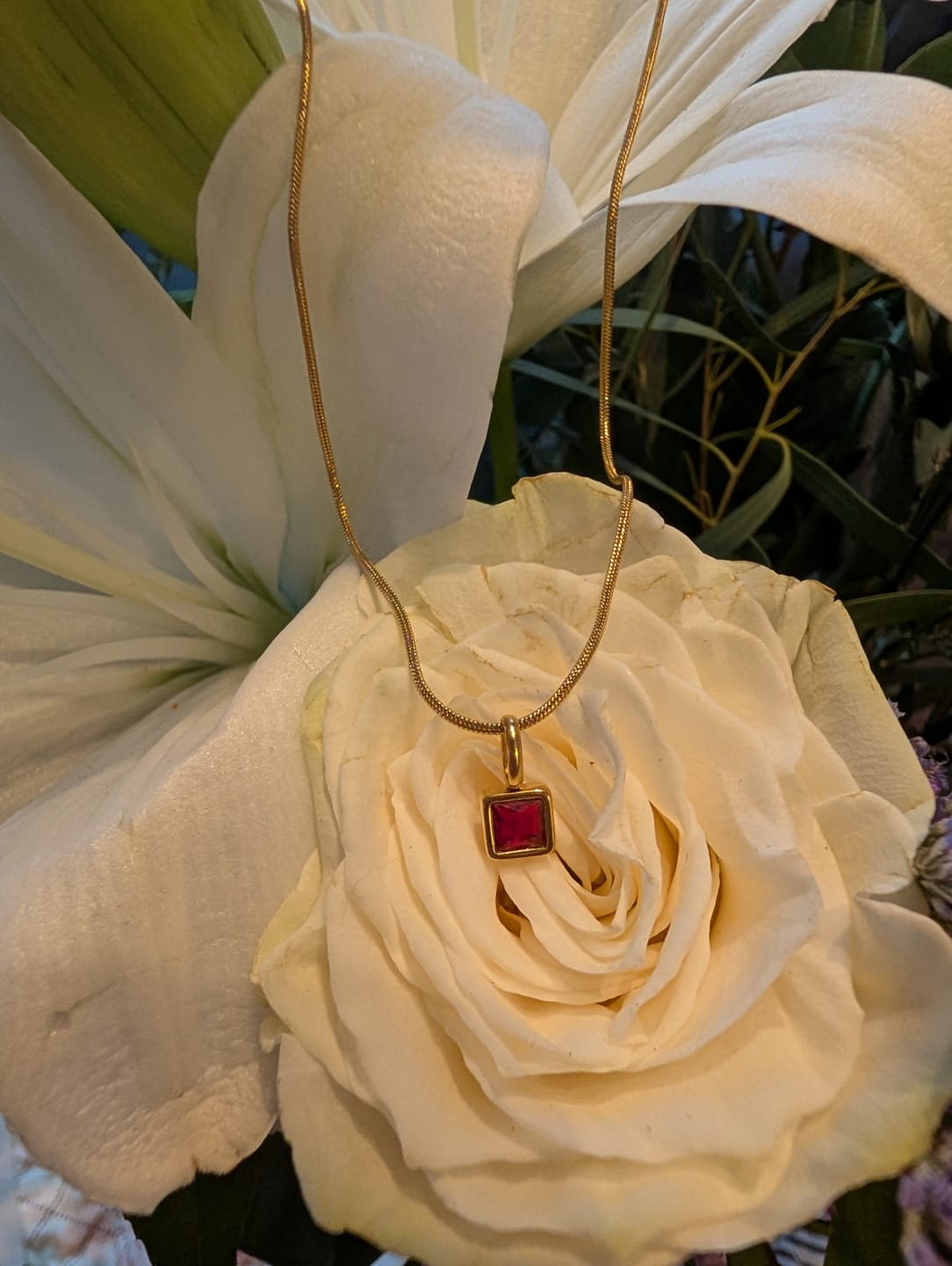 Customer photo review of Square Pendant Birthstone Necklace