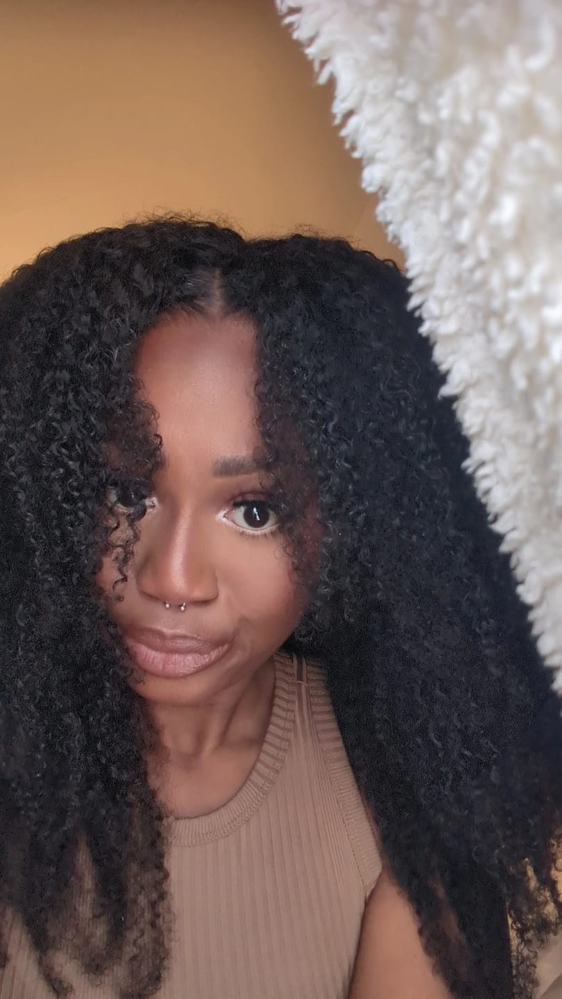 Customer photo review of Uche - Afro Kinky Curly HD Lace 5X5 Lace Closure Wig