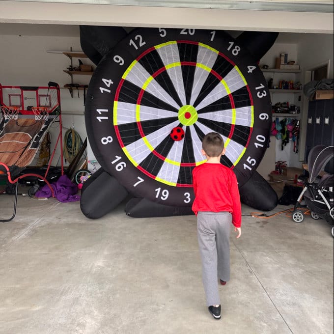 Customer photo review of 10FT Inflatable Soccer Dart Board Kick Dart 8Pcs Balls & Blower