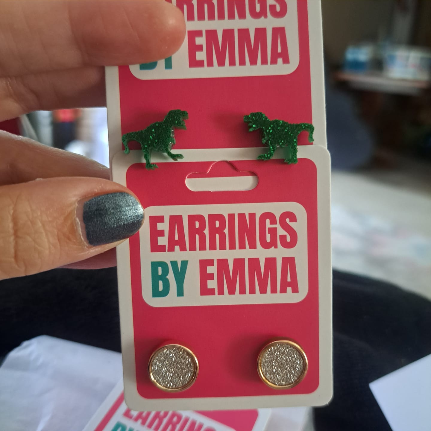 Customer photo review of Gold Rimmed Glitter Studs