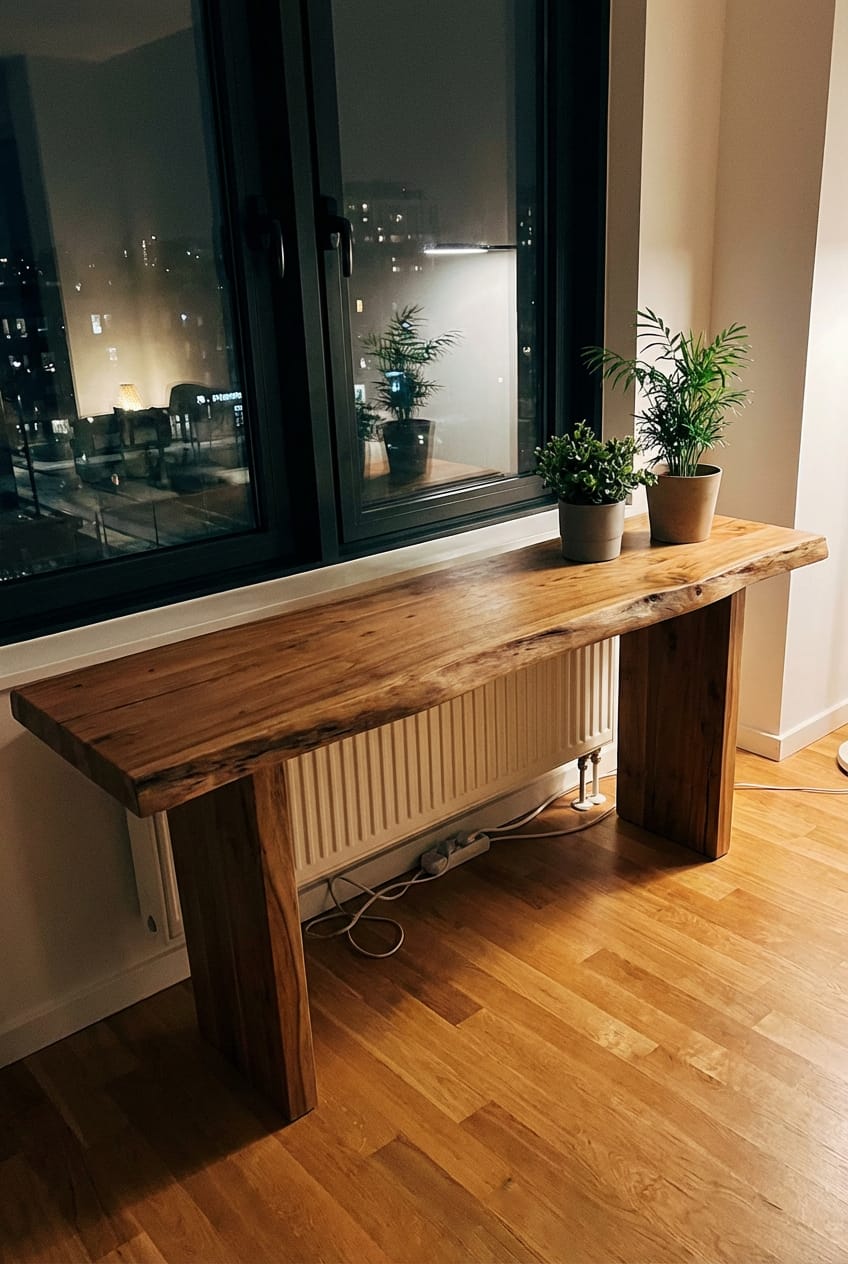 Customer photo review of Live Edge Wood Console Table With Thick Legs for Rustic Entryways