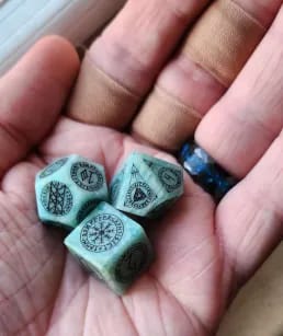 Customer photo review of URWizards Dnd Engraved Amazonite Dice Set Nordic Style
