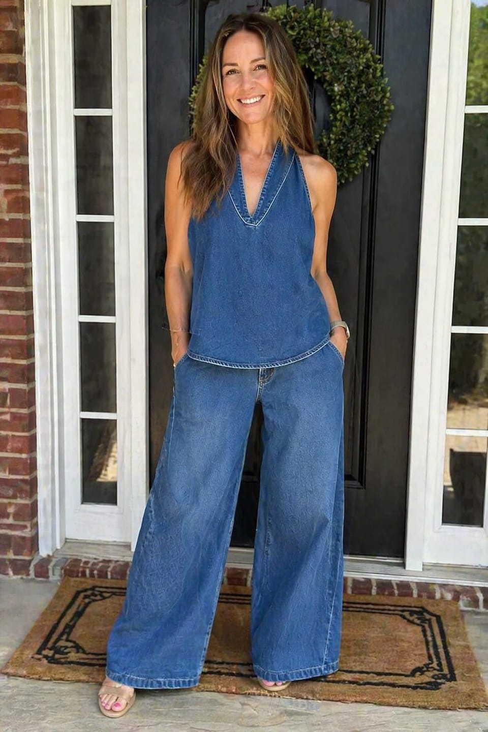 Customer photo review of Loose Sleeveless Solid Color V-Neck Vest Top