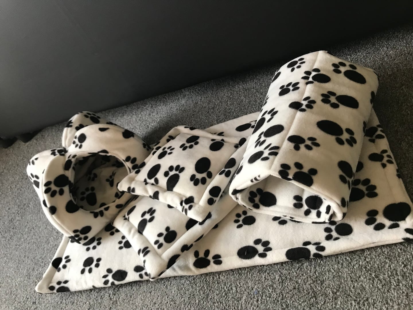 Customer photo review of Black Paws on White Anti Pill Polar Fleece Fabric