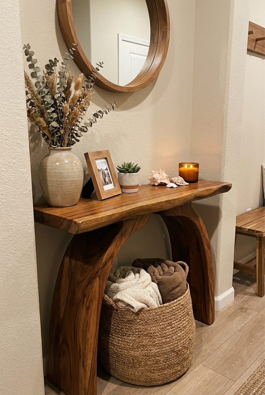 Customer photo review of Live Edge Entryway Console Table with Sculptural Arch Legs